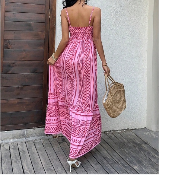 Boho Geo Print Shirred Stretchy Waist Cami Dress - Picture 10 of 13